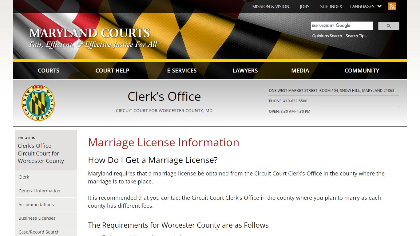 Marriage License Information | Maryland Courts