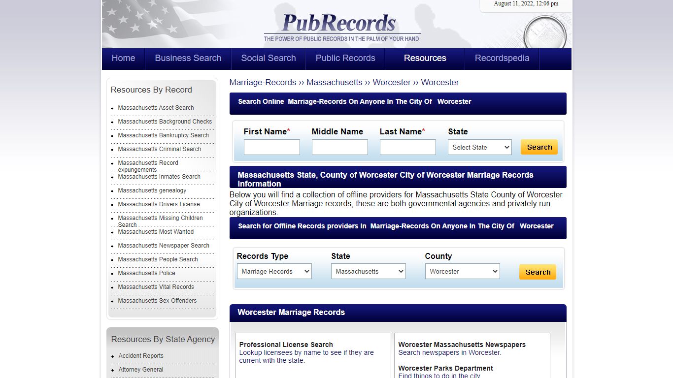 Worcester, Worcester County, Massachusetts Marriage Records